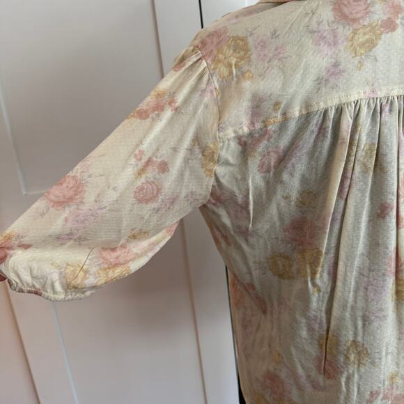 Free People Celia Printed Hem Blouse Collared Button Down Tie Front Top - Picture 5 of 8